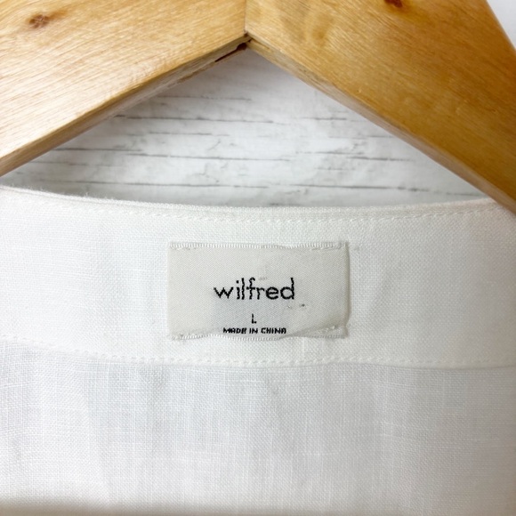 Aritzia Wilfred Caprice Button Front 100% Linen Dress White Large - V Neck - Picture 10 of 15